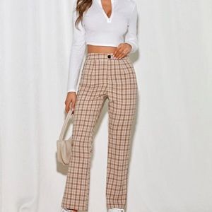 Lightweight High-Rise Plaid Pants, L